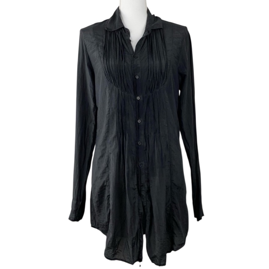 Cp Shades Pintuck Pleated Button Down Cotton Silk Lightweight Tunic Top Small